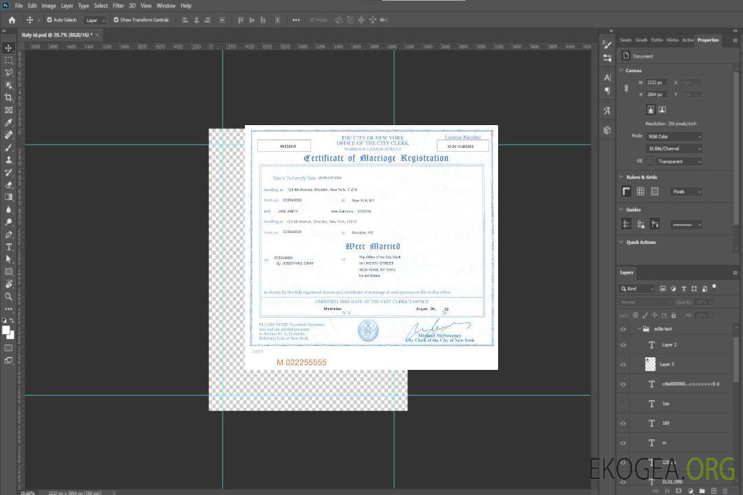 Modèle de certificat de mariage de l'État de New York aux États-Unis au format PSD template